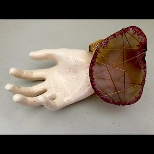 💍Magenta Agate Stone💎Gold Tone Cuff Bracelet NEW